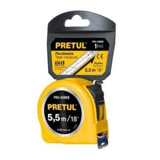 Flexómetro amarillo 5.5 m cinta 25 mm, en tarjeta, Pretul PRO-55MEB