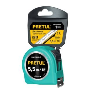 Flexómetro verde 5.5 m cinta 25 mm, en tarjeta, Pretul PRO-55MEB-R