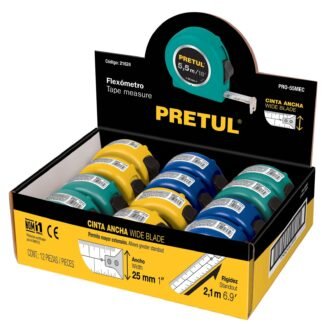 Flexómetro 5.5 m cinta 25 mm, display box con 12 pz, Pretul PRO-55MEC