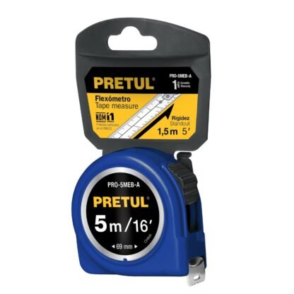 Flexómetro azul 5 m cinta 19 mm, en tarjeta, Pretul PRO-5MEB-A