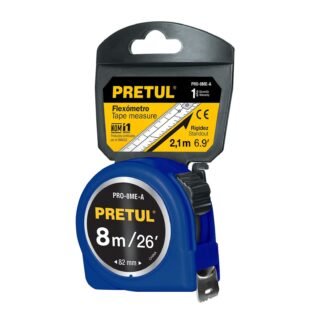 Flexómetro azul 8 m cinta 25 mm, en tarjeta, Pretul PRO-8ME-A