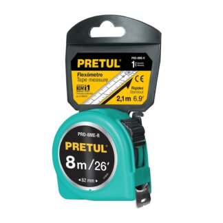 Flexómetro verde 8 m cinta 25 mm, en tarjeta, Pretul PRO-8ME-R