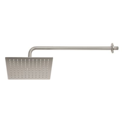 Regadera satín 10' plato cuadrado delgado con brazo, Foset R-310N