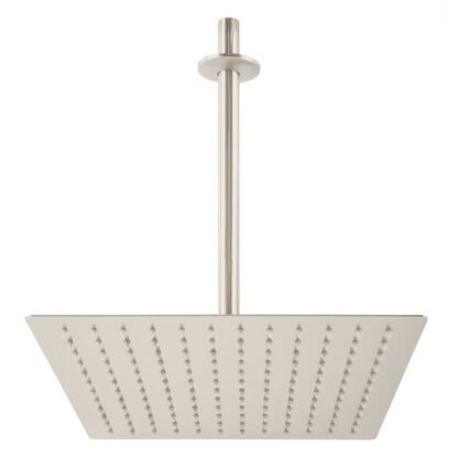 Regadera satín 12' plato cuadrado delgado con brazo, Foset R-312N