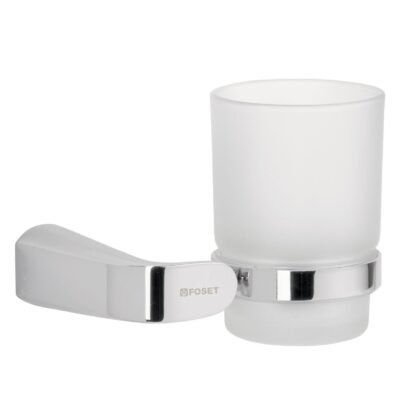 Portavaso cepillero cromo con vaso de vidrio, Foset RIA-71