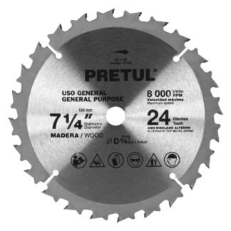 Disco sierra 7-1/4' p/madera, 24 dientes centro 5/8', Pretul ST-724P