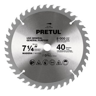 Disco sierra 7-1/4' p/madera, 40 dientes centro 5/8', Pretul ST-740P