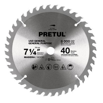 Disco sierra 7-1/4' p/madera, 40 dientes centro 5/8', Pretul ST-740P