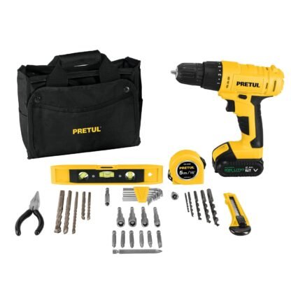 Taladro inalámbrico 3/8' 12V y kit con 35 accesorios, Pretul TALI-12PK